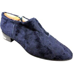 Josefina Ferroni Navy Blue‎ Genuine Rabbit Fur Zip Flats